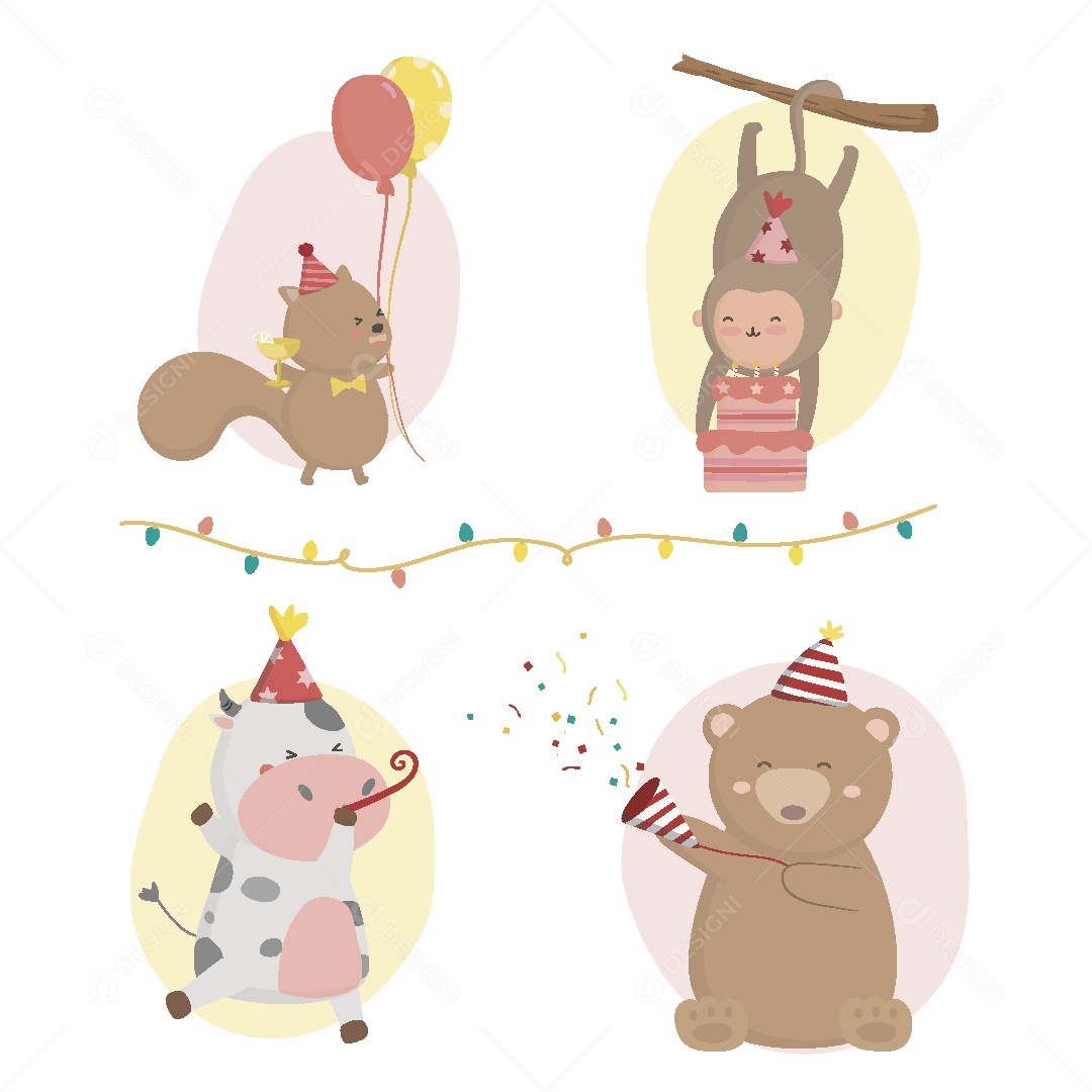 Festa de Aniversario de Animais Ilustração Vetor EPS