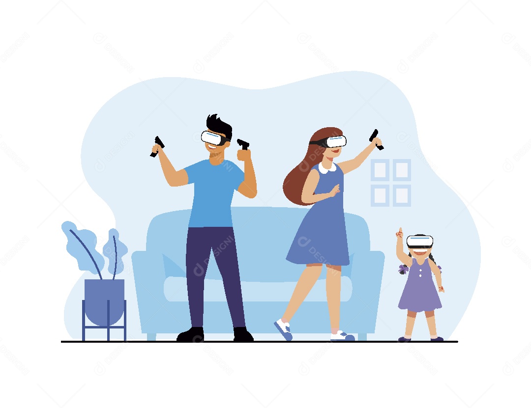 Família com Óculos de Realidade Virtual Vetor EPS