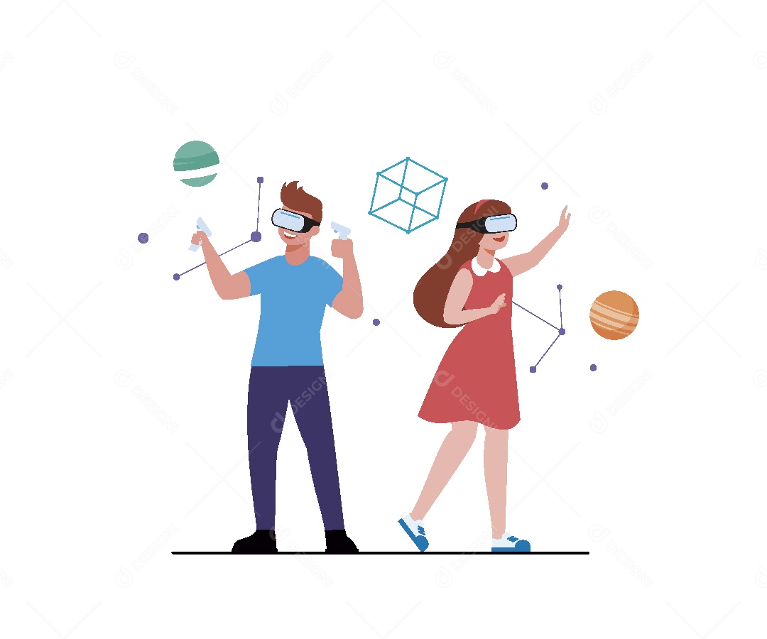 Pessoas Com Óculos de Realidade Virtual Vetor EPS