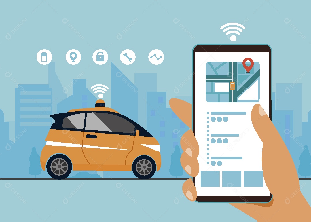 Aplicativo de Taxi Ilustração Vetor EPS