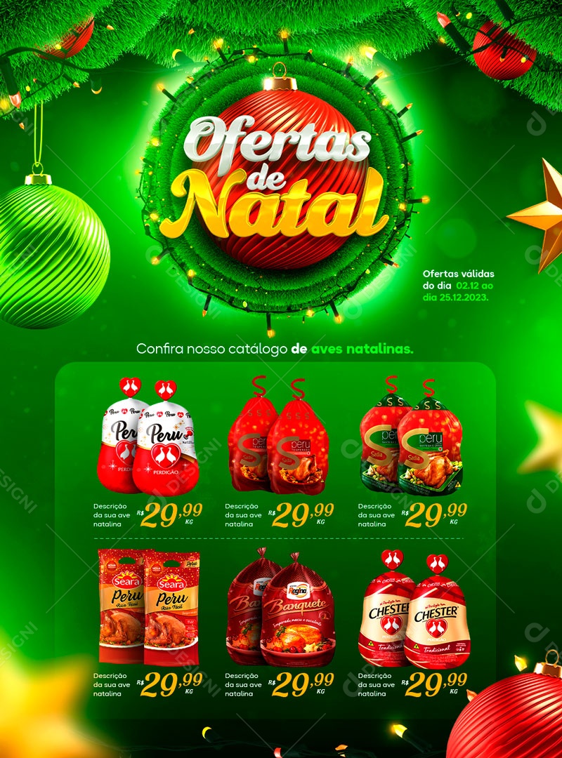 Social Media Encarte Ofertas De Natal Aves Natalinas PSD Editável