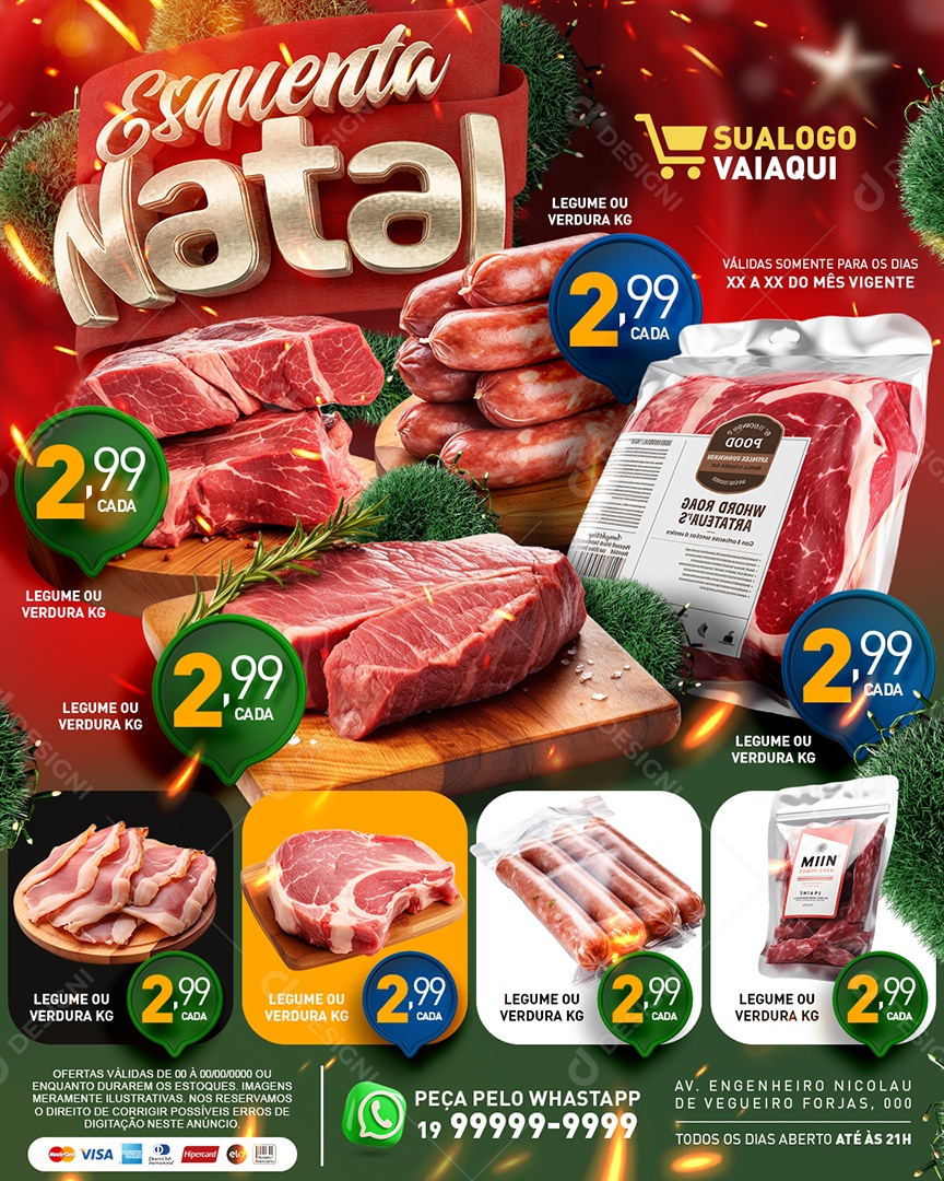 Tabloide Esquenta Natal Açougue Carnes Linguiça Picanha Social Media PSD Editável