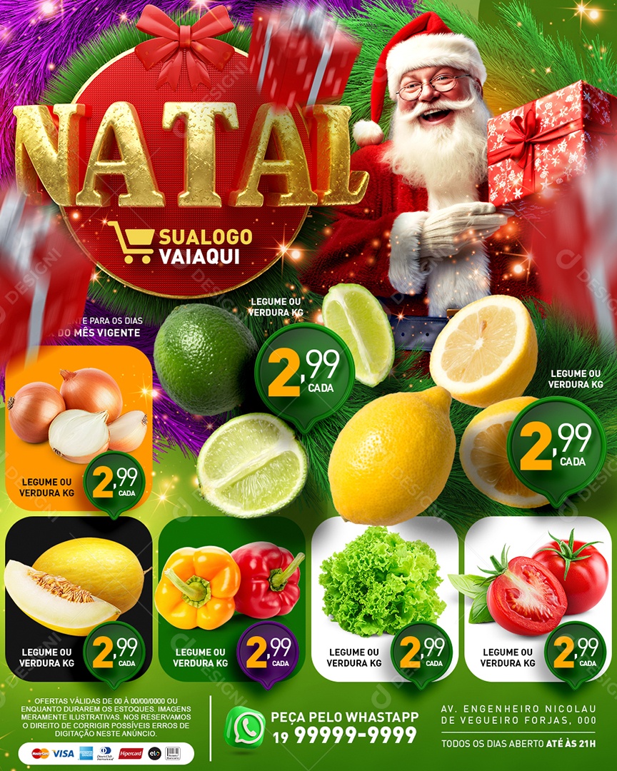 Tabloide Natal Hortifruti Limão Cebola Melão Pimentão Social Media PSD Editável