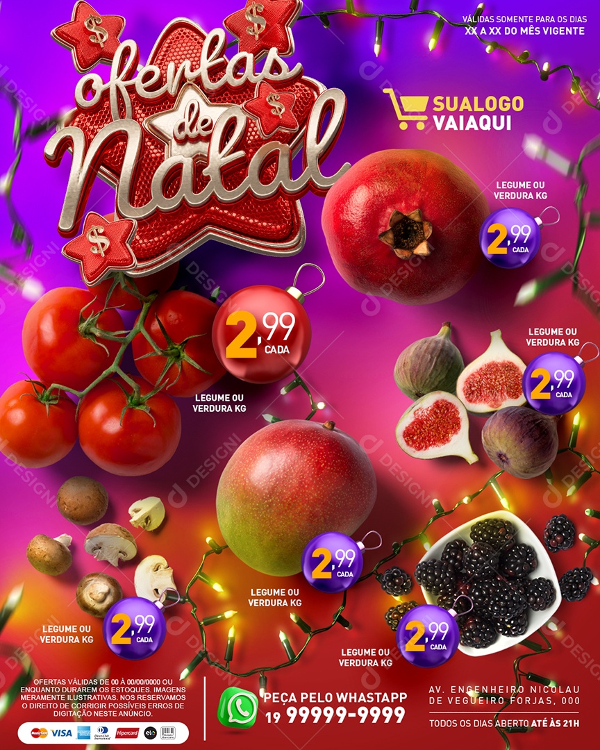 Tabloide Ofertas de Natal Hortifruti Manga Romã Tomate Social Media PSD Editável