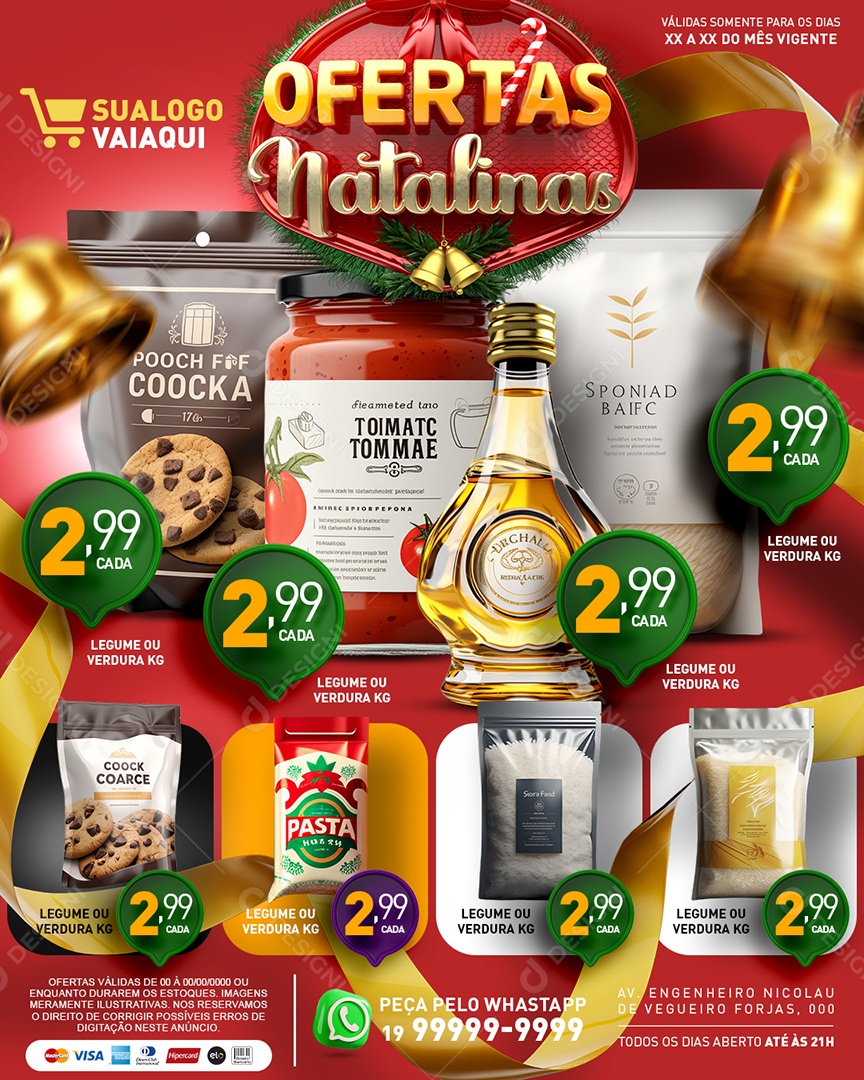 Tabloide Ofertas Natalinas Cookies Molho de Tomate Arroz Social Media PSD Editável