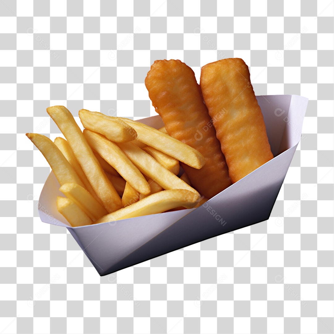 Porção de Batatas com Frango Frito PNG Transparente