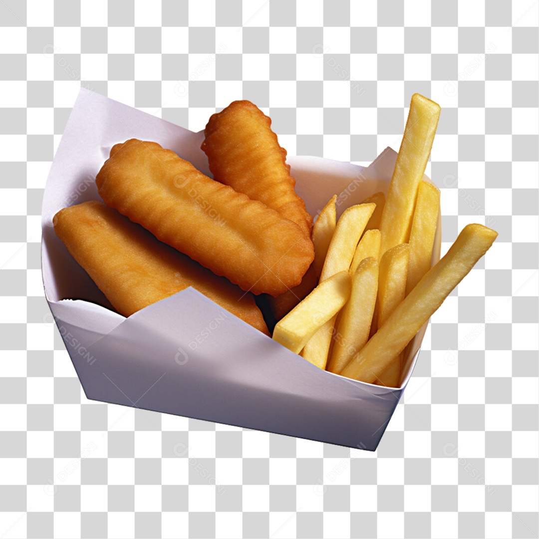 Porção de Batatas com Frango Frito PNG Transparente