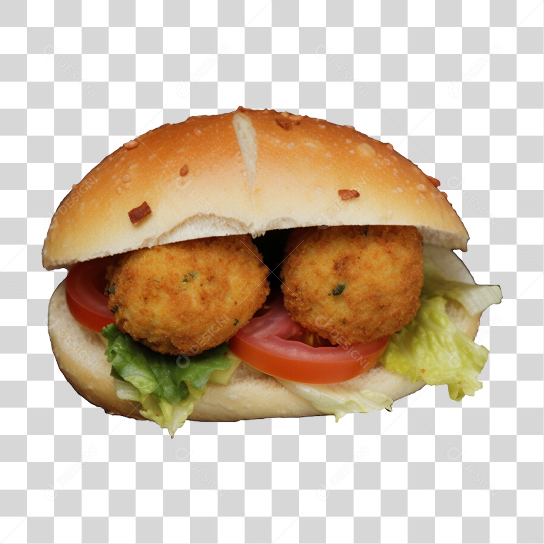 Pão com Bolo Frito e Saladas PNG Transparente