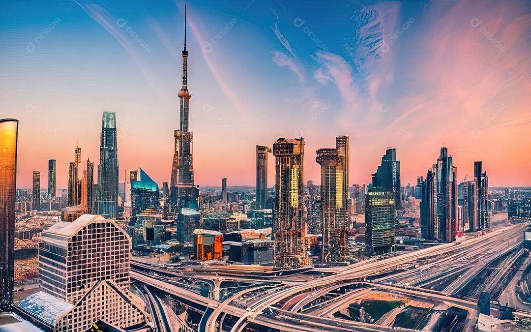 Cidade com arranha céus escala generativa de baixa resolução