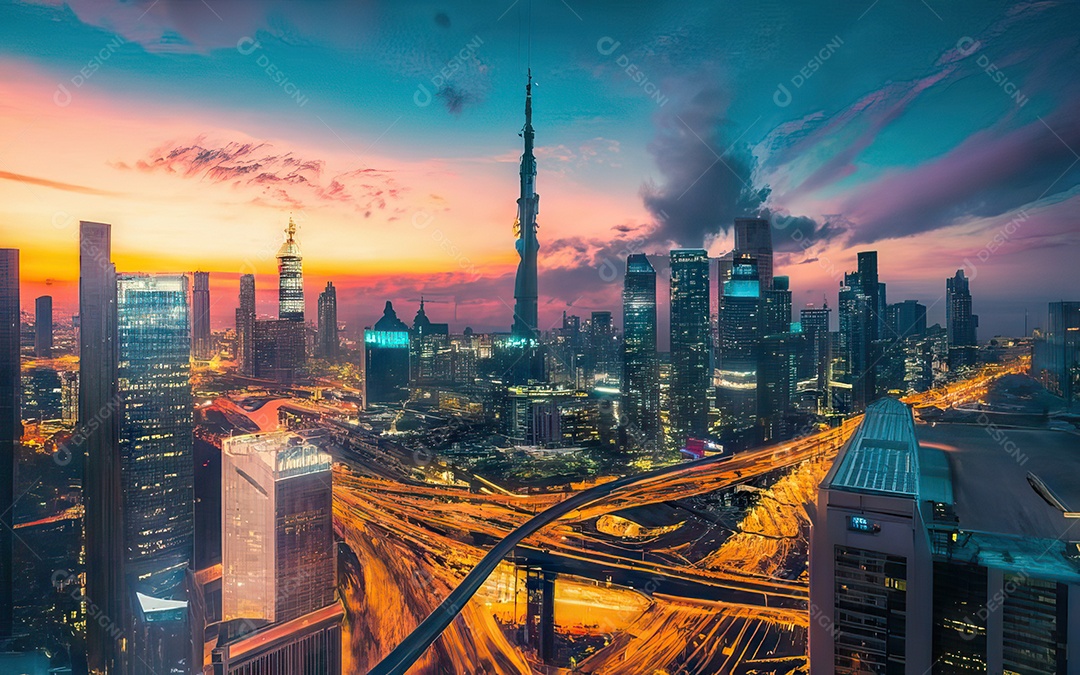 Cidade com arranha céus escala generativa de baixa resolução