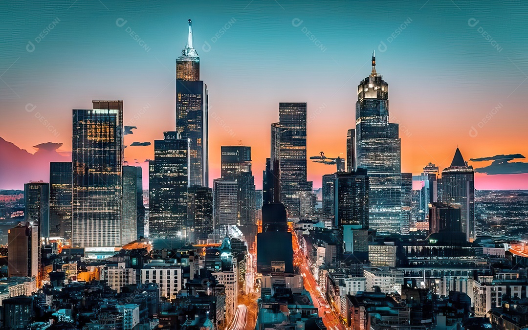 Cidade com arranha céus escala generativa de baixa resolução