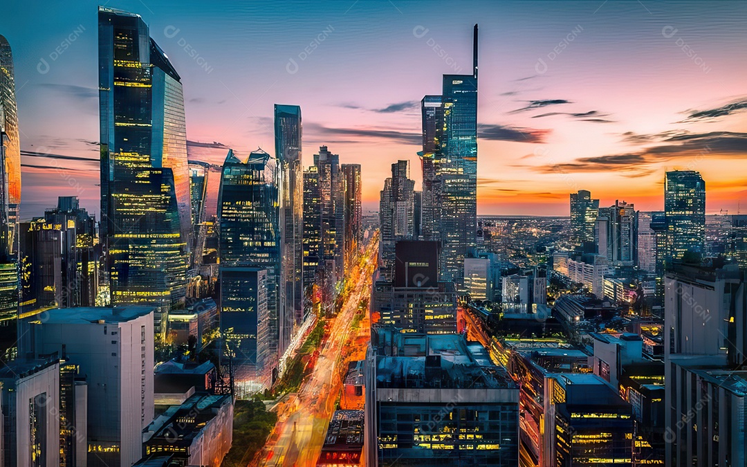 Cidade com arranha céus escala generativa de baixa resolução