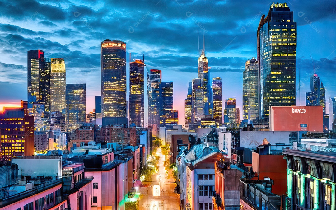 Cidade com arranha céus escala generativa de baixa resolução