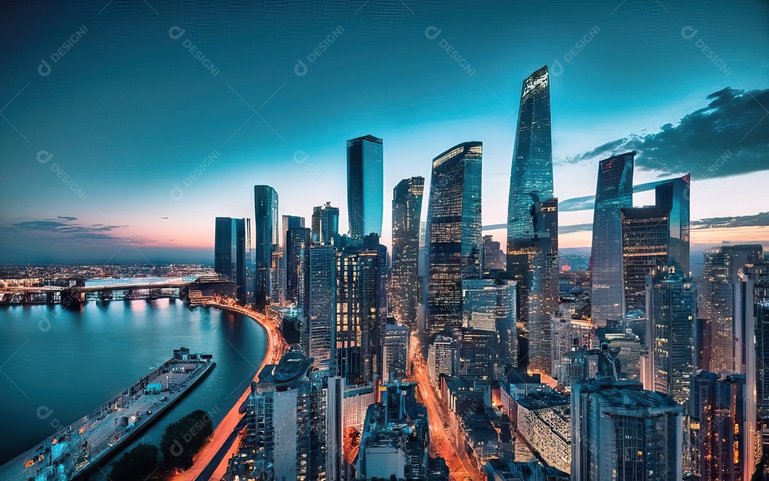 Cidade com arranha céus escala generativa de baixa resolução