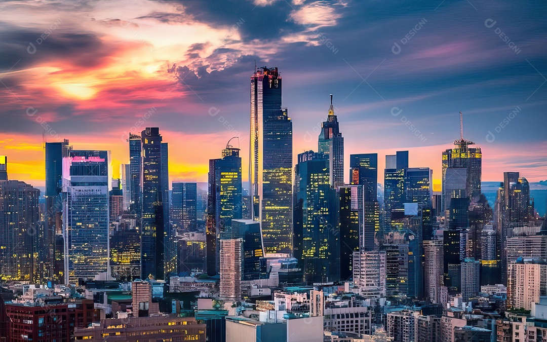 Cidade com arranha céus escala generativa de baixa resolução