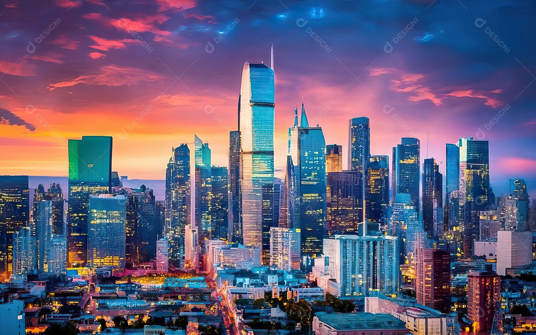 Cidade com arranha céus escala generativa de baixa resolução