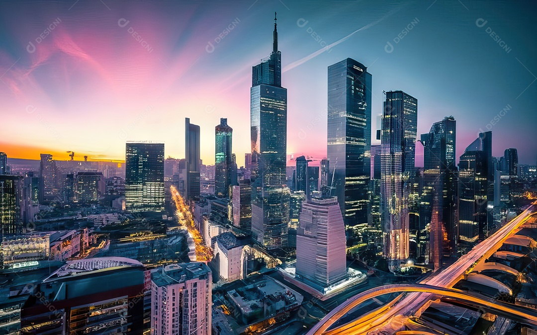 Cidade com arranha céus escala generativa de baixa resolução