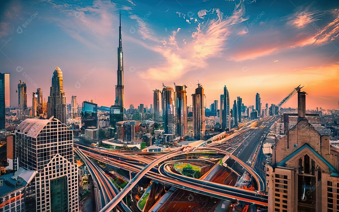 Cidade com arranha céus escala generativa de baixa resolução