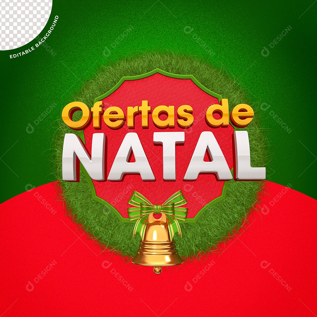 Ofertas de Natal Selo 3D Vermelho Branco e Dourado para Composição PSD