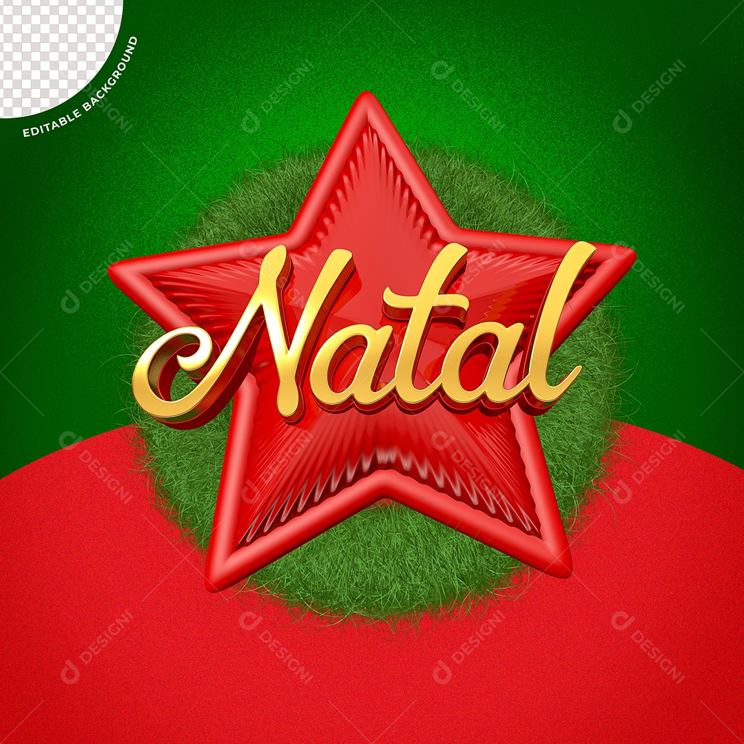 Natal Selo 3D Vermelho e Dourado para Composição PSD