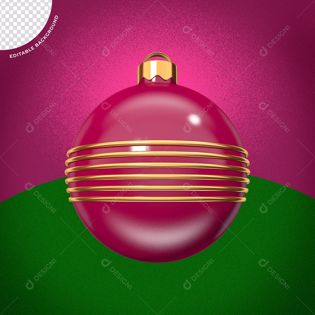 Elemento 3D Bola de Enfeite Natalino Vermelho Vinho e Dourado para Composição PSD