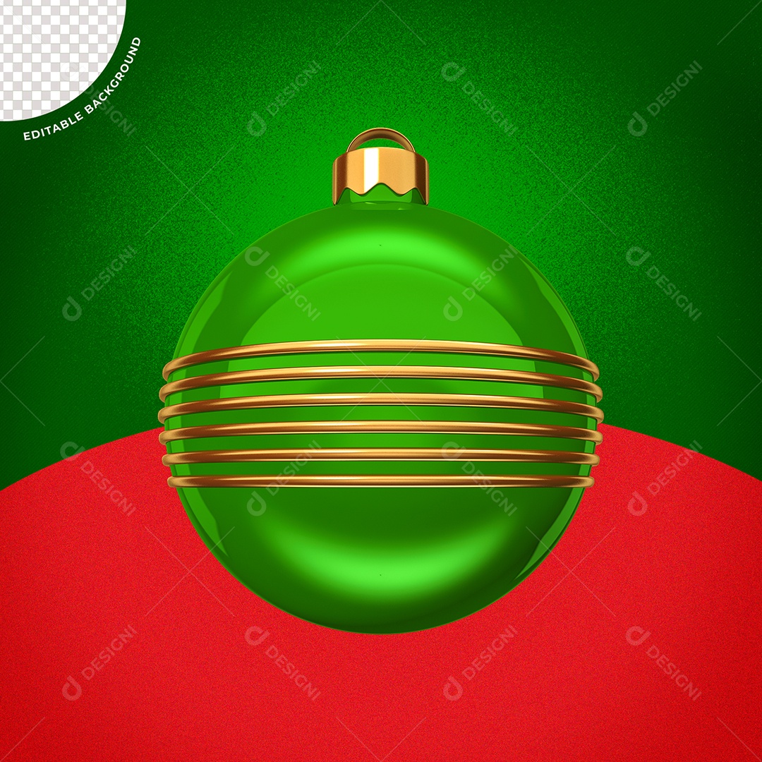 Elemento 3D Bola de Enfeite Natalino Verde e Dourado para Composição PSD