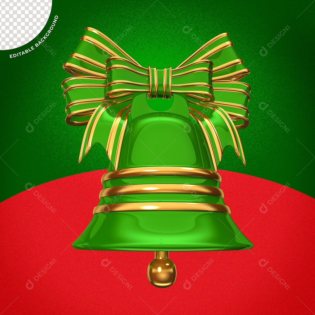 Elemento 3D Sino Natalino Verde e Dourado para Composição PSD