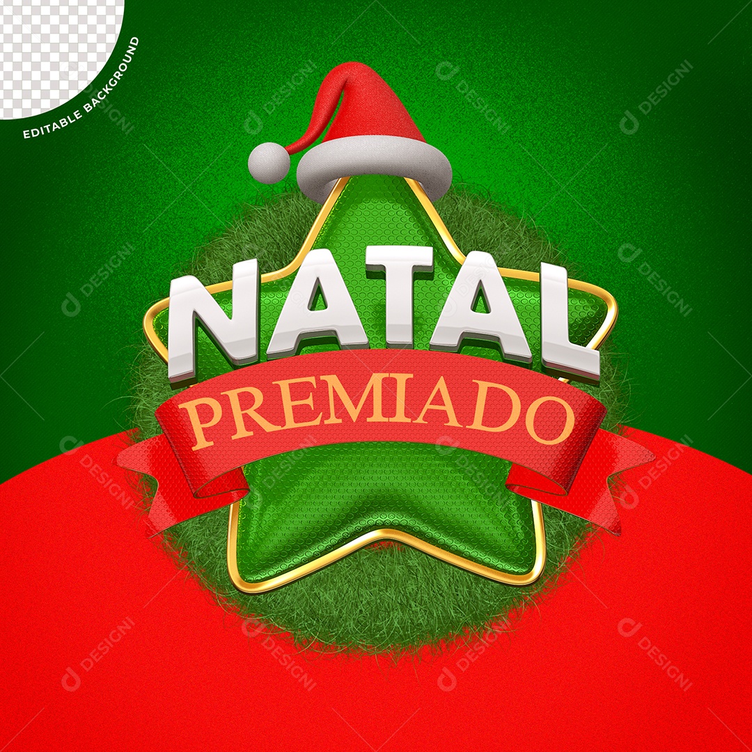 Selo 3D Natal Premiado Branco Vermelho e Verde para Composição PSD