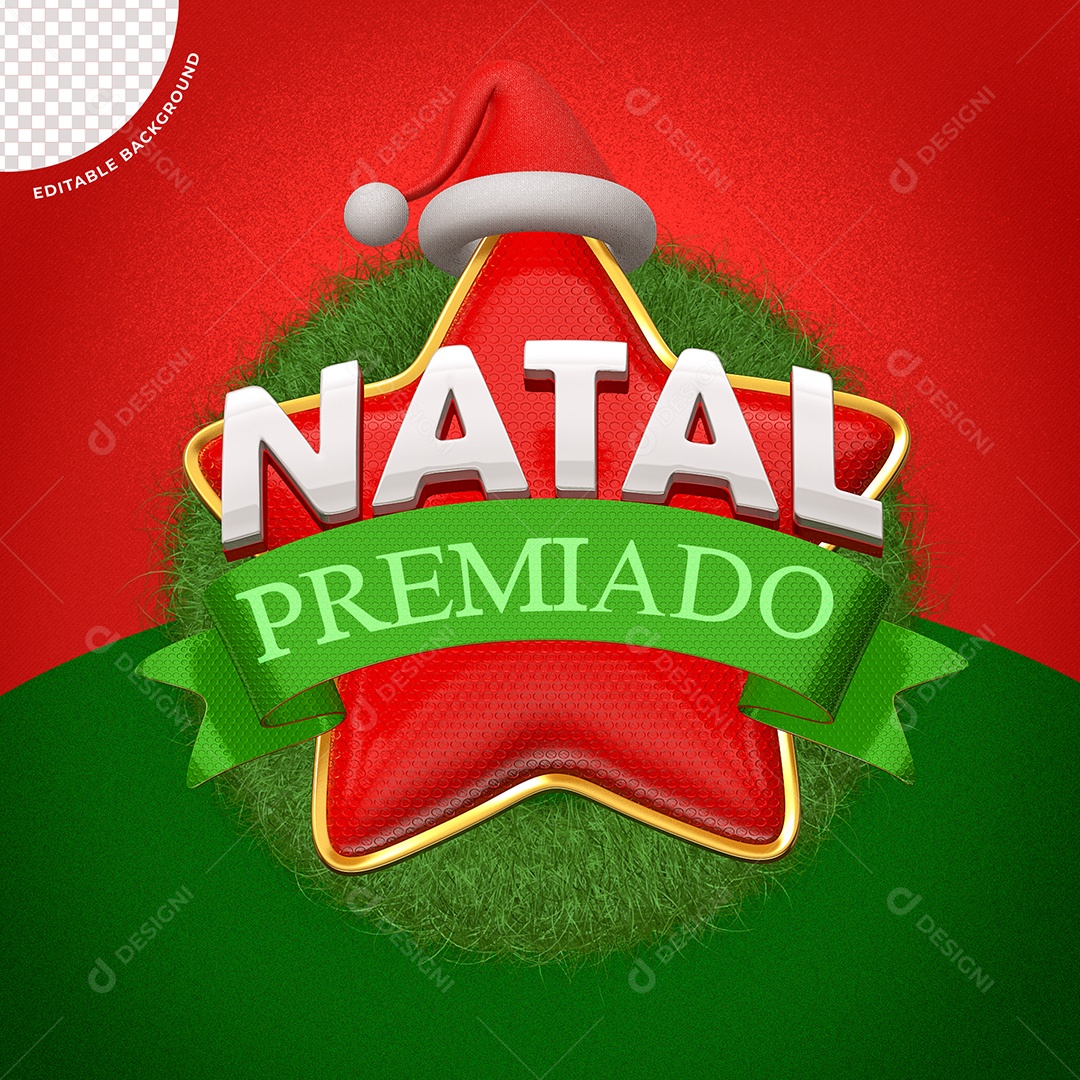 Natal Premiado Selo 3D Branco Vermelho e Verde para Composição PSD
