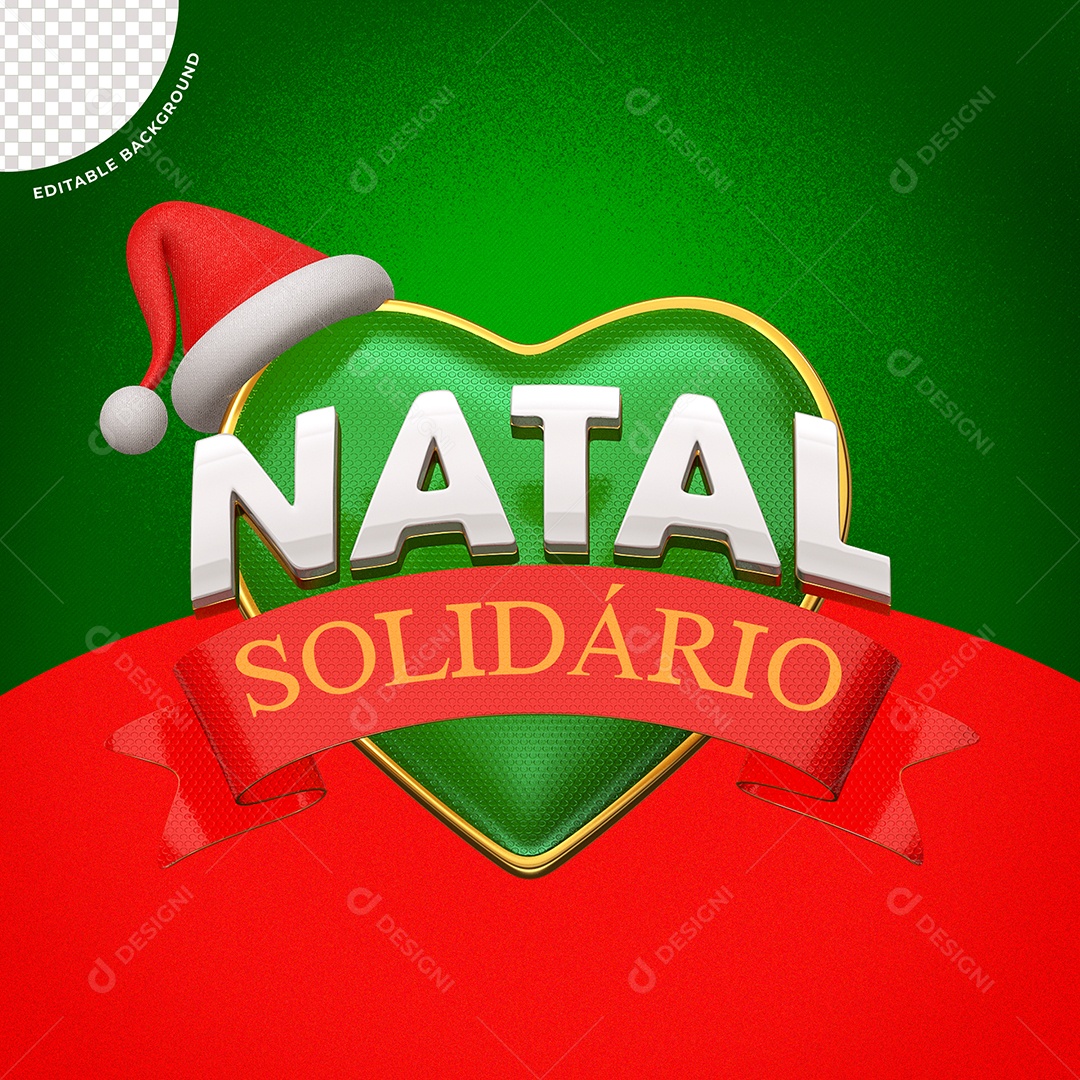 Natal Solidário Selo 3D Branco Vermelho e Verde para Composição PSD