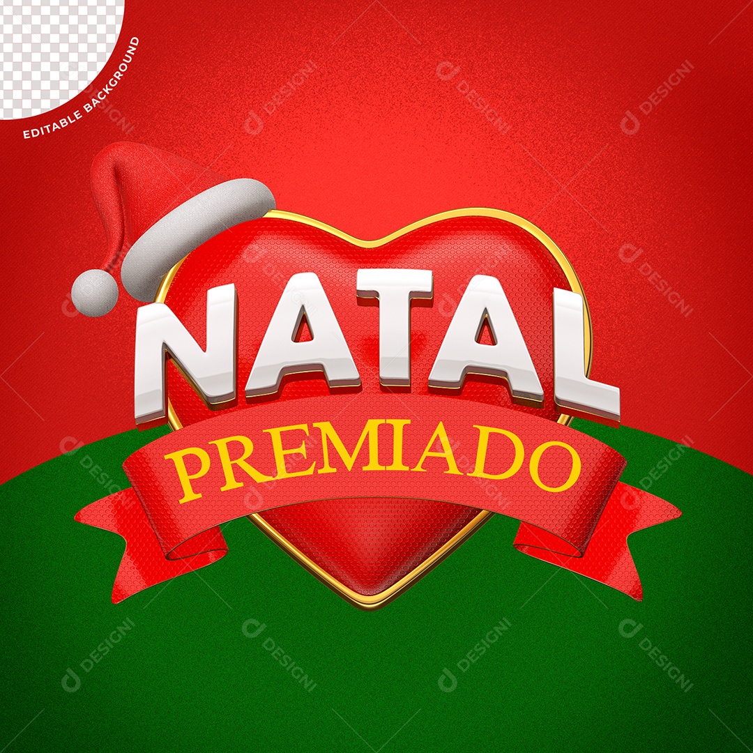 Natal Premiado Selo 3D Branco Vermelho e Dourado para Composição PSD
