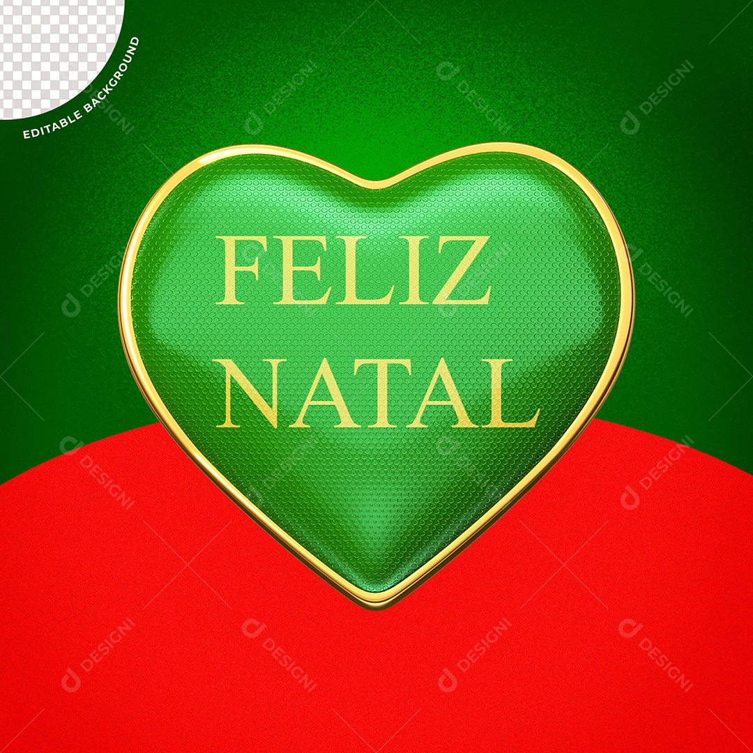Coração de Decoração com Texto Feliz Natal Elemento 3D Verde para Composição PSD