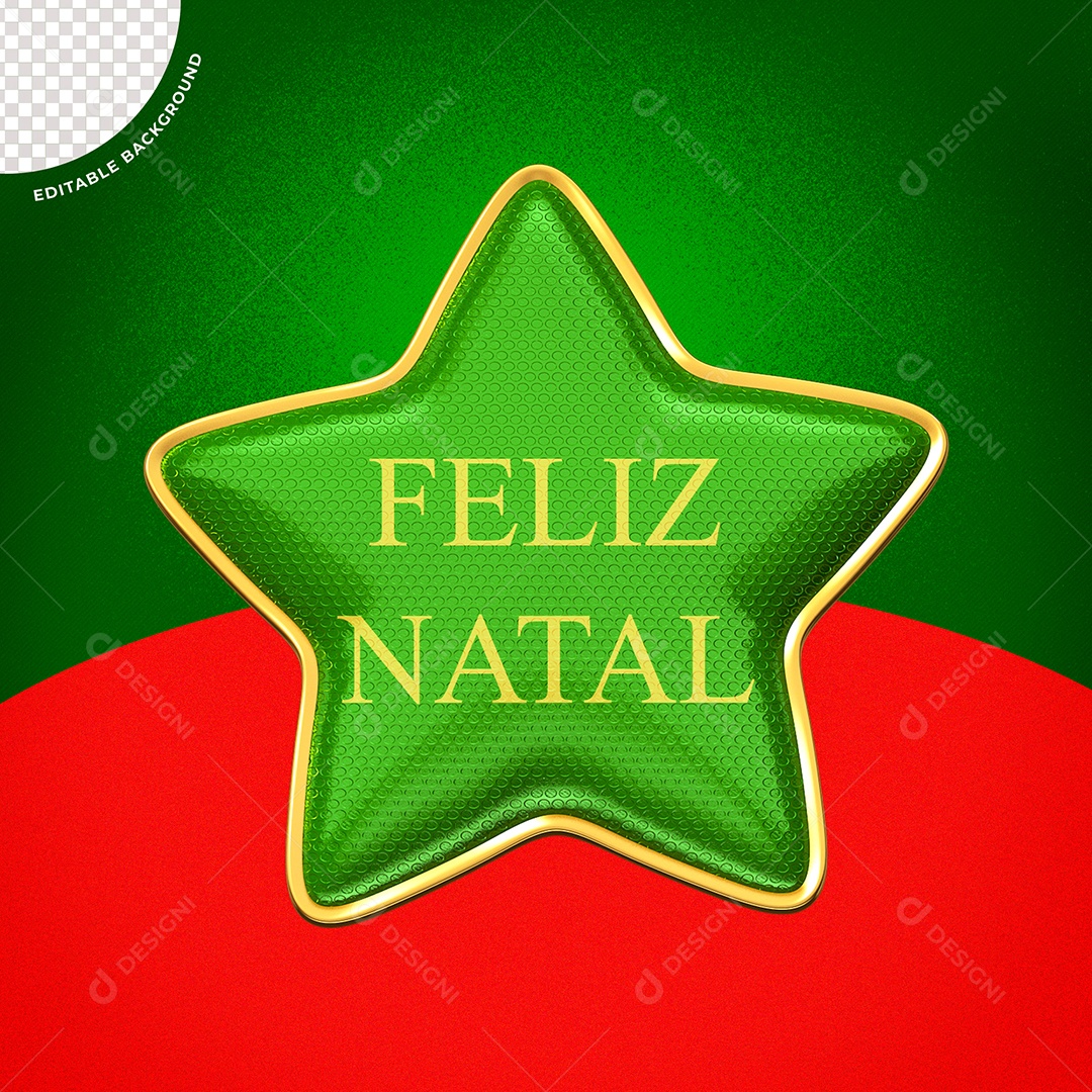 Estrela de Decoração com Texto Feliz Natal Elemento 3D Verde para Composição PSD