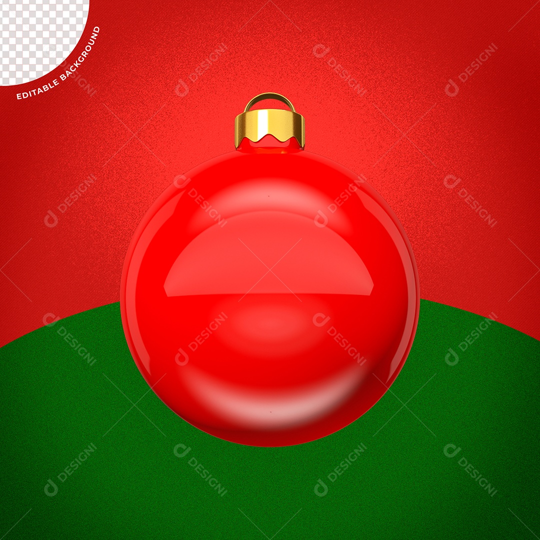 Bola de Enfeite Natalino Elemento 3D Vermelho para Composição PSD