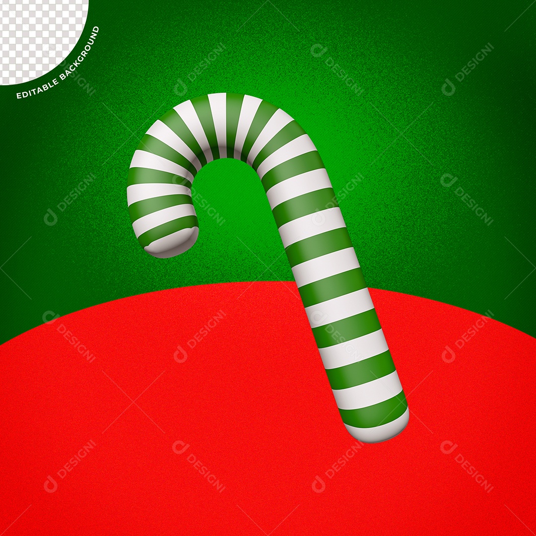 Bastão Doce de Natal Elemento 3D Verde e Branco para Composição PSD
