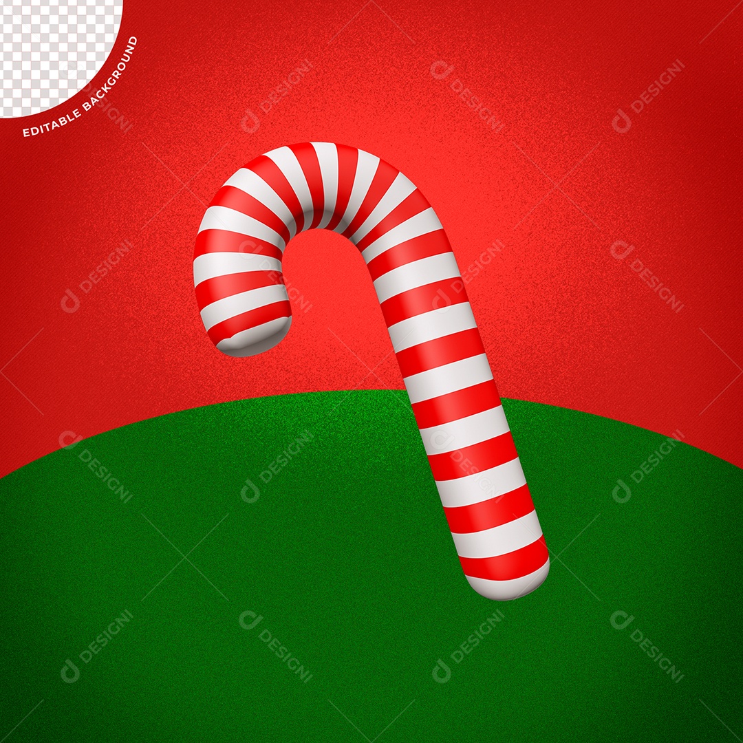 Bastão Doce de Natal Elemento 3D Vermelho e Branco para Composição PSD