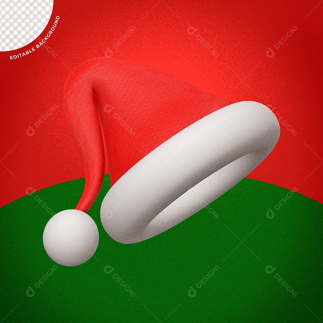 Chapéu de Natal Elemento 3D Vermelho e Branco para Composição PSD
