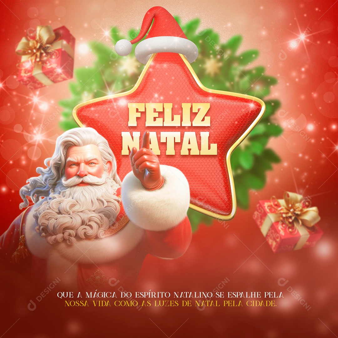 Feliz Natal Que a Mágica do Espírito Natalino se Espalhe Pela Nossa Vida Como as Luzes Social Media PSD Editável