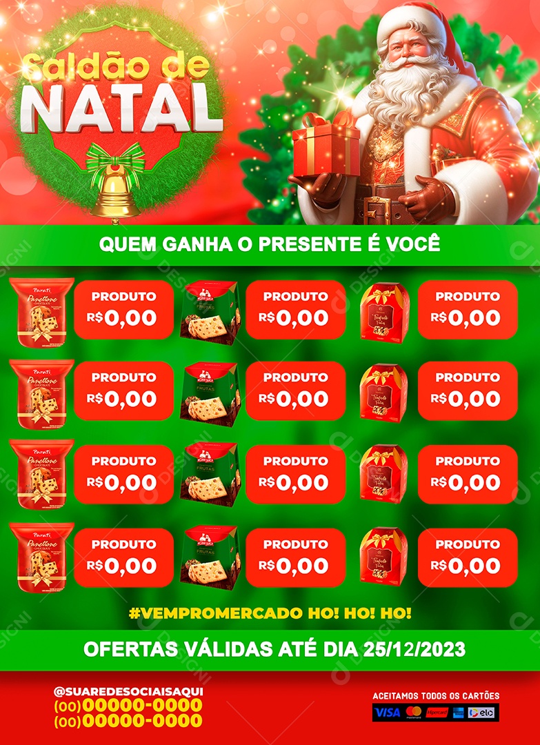 Saldão de Natal Supermercado Panettones Quem Ganha o Presente é Você Social Media PSD Editável