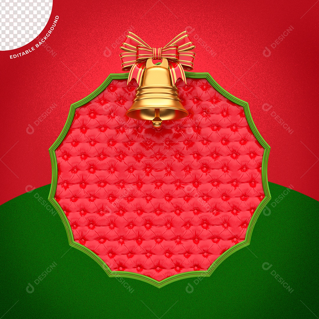 Sino Natalino Dourado e Vermelho Elemento 3D para Composição PSD