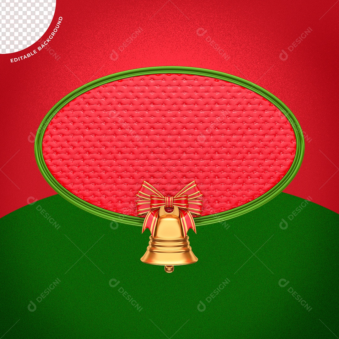 Sino Natalino Dourado Vermelho e Verde Elemento 3D para Composição PSD