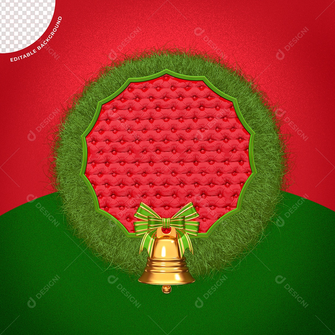 Sino Natalino Dourado Verde e Vermelho Elemento 3D para Composição PSD
