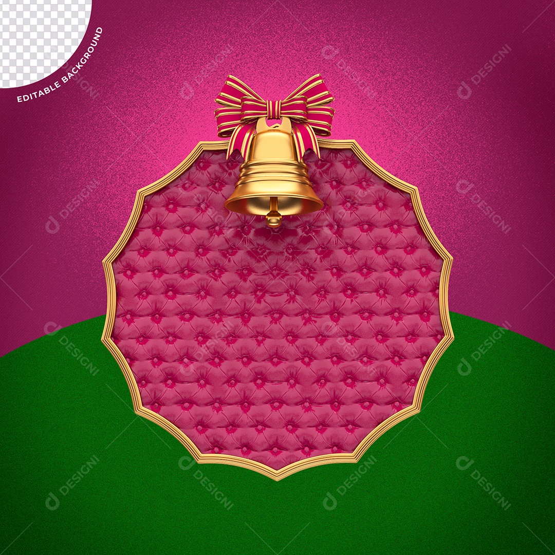 Sino Natalino Dourado e Vermelho Elemento 3D para Composição PSD