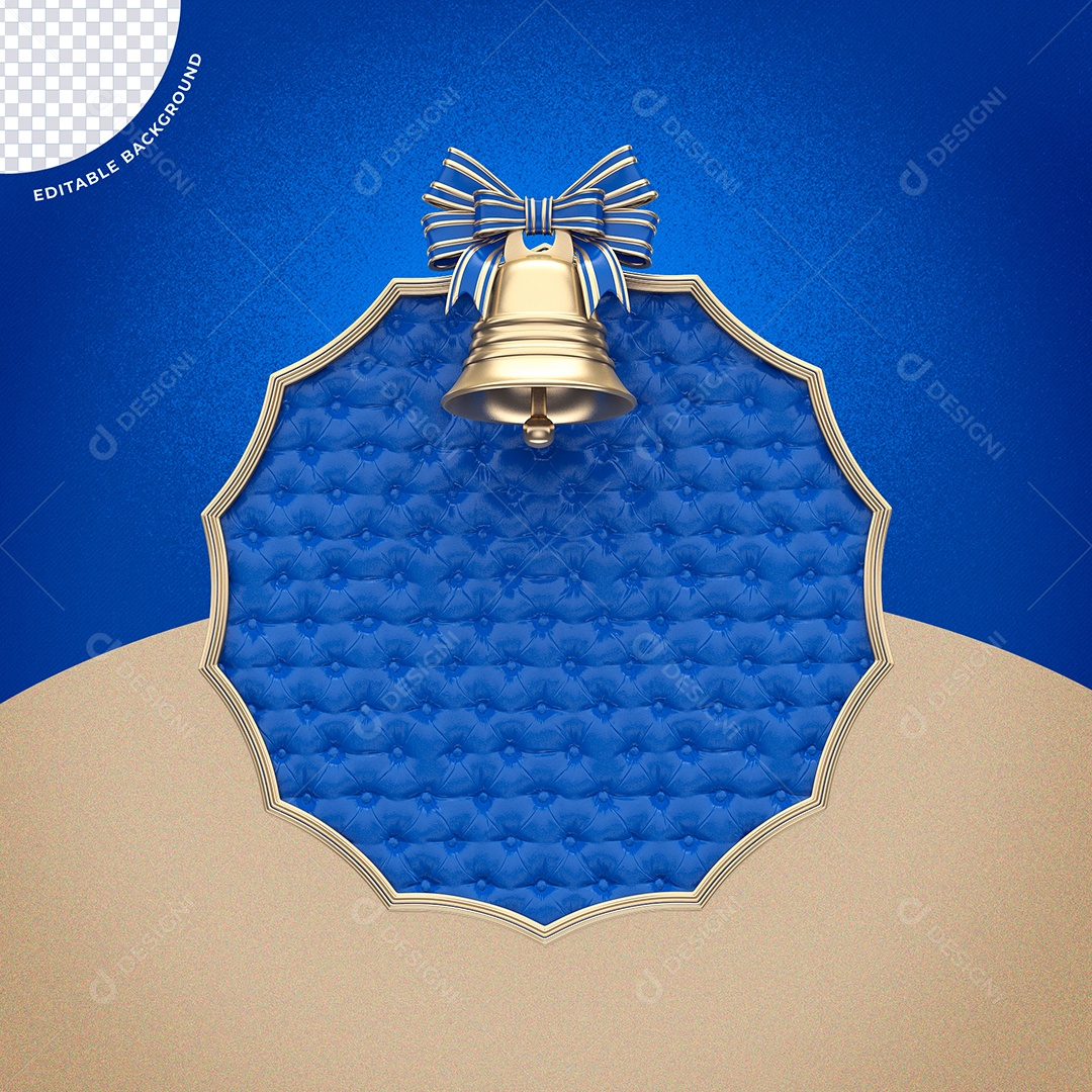 Sino Natalino Dourado e Azul Elemento 3D para Composição PSD