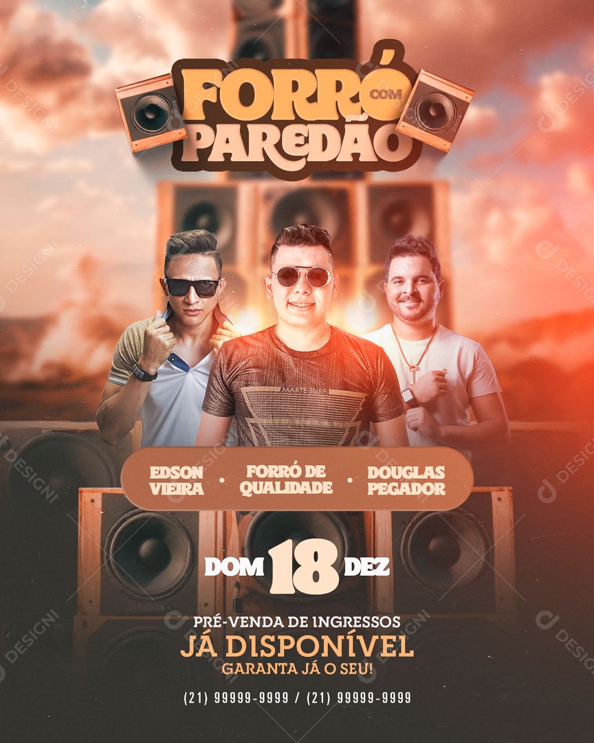 Social Media Flyer Feed Forró Com Paredão PSD Editável