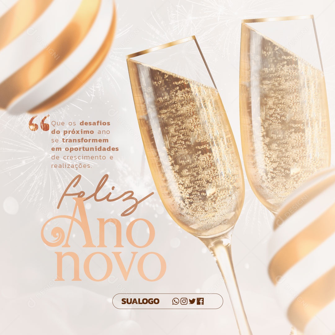 Social Media Feliz Ano Novo Crescimento e Realizações PSD Editável