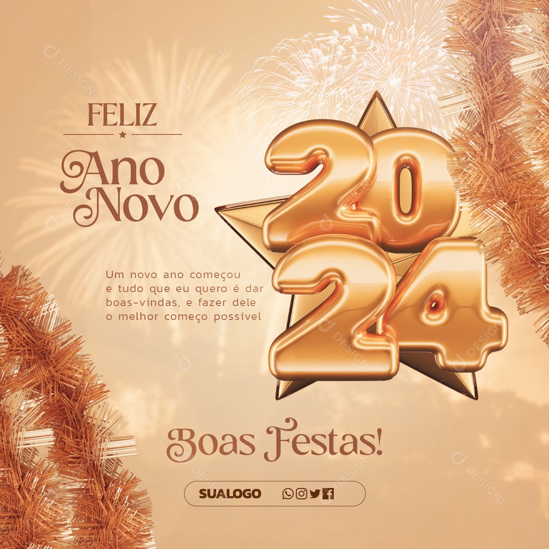 Feliz Ano Novo Boas Festas Começo Possível Social Media PSD Editável