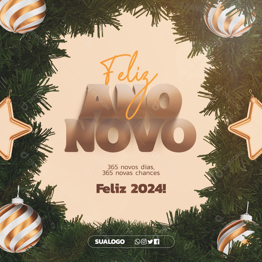 Feliz Ano Novo 365 Novos Dias Social Media PSD Editável