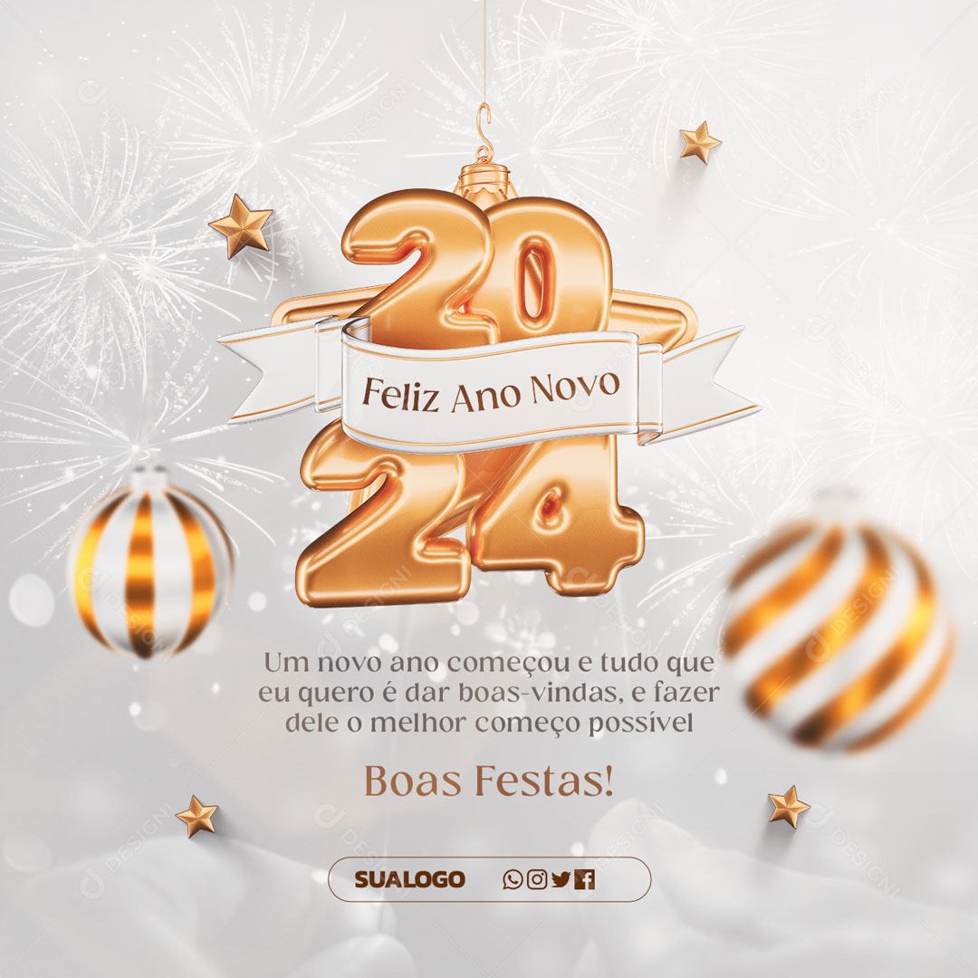 Feliz Ano Novo 2024 Boas Vindas Social Media PSD Editável