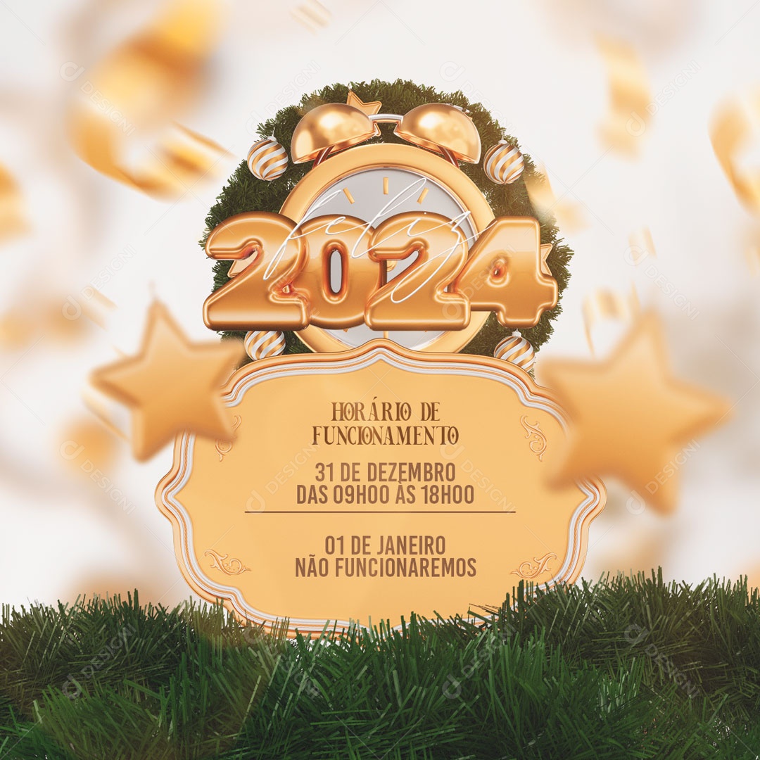 Horário De Funcionamento Feliz 2024 Social Media PSD Editável